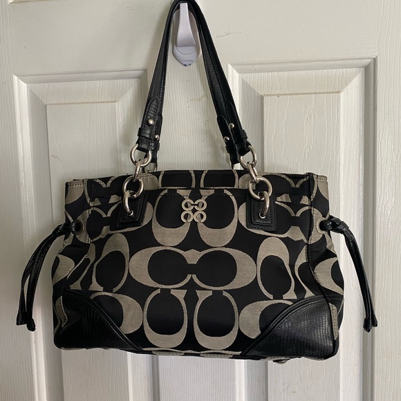 Coach Black and Cream Shoulder Bag with Signature Monogram - Picture 1 of 8